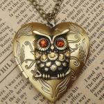 Steampunk Gold Owl Heart Locket Necklace Vintage..