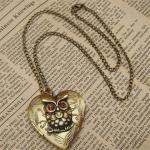 Steampunk Gold Owl Heart Locket Necklace Vintage..
