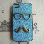 Steampunk Glasses Mustache Blue Bling Glitter Hard..