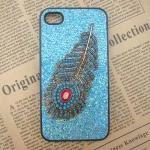 Steampunk Peacock Feather Blue Bling Glitter Hard..