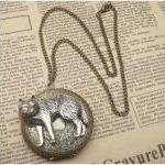 Huge Steampunk Wolf Locket Necklace Vintage Style..