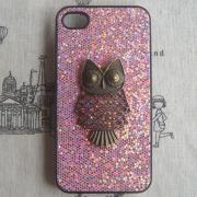 SALE - Steampunk Owl bling glitter hard case For Apple iPhone 4 case iPhone 4s case cover