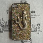 Steampunk Mermaid Gold bling glitter hard case For Apple iPhone 4 case iPhone 4s case cover