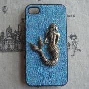 Steampunk Mermaid Blue bling glitter hard case For Apple iPhone 4 case iPhone 4s case cover