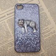 Steampunk Wolf Black bling glitter hard case For Apple iPhone 4 case iPhone 4s case cover