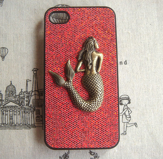 Steampunk Mermaid Red Bling Glitter Hard Case For Apple Iphone 4 Case Iphone 4s Case Cover