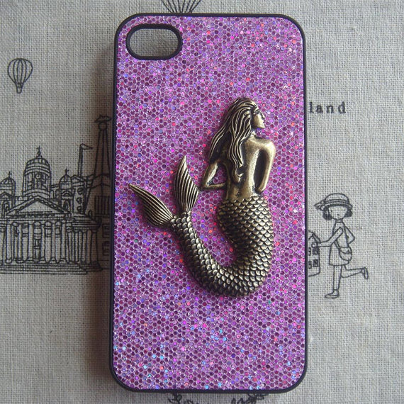 Steampunk Mermaid Purple bling glitter hard case For Apple iPhone 4 case iPhone 4s case cover