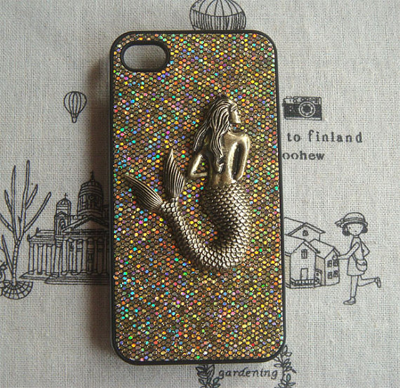Steampunk Mermaid Gold Bling Glitter Hard Case For Apple Iphone 4 Case Iphone 4s Case Cover