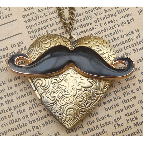 Steampunk Mustache Locket Necklace Vintage Style Original Design