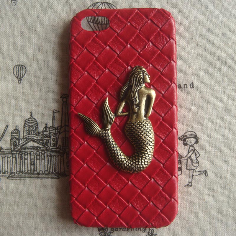 Steampunk Mermaid Red Woven PU Leather hard case For Apple iPhone 5 case cover