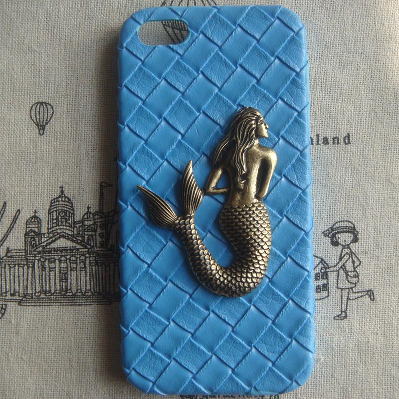 Steampunk Mermaid Blue Woven PU Leather hard case For Apple iPhone 5 case cover