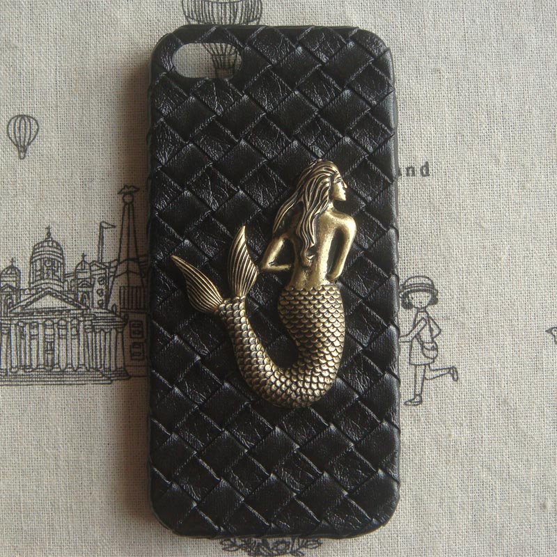  Steampunk Mermaid Black Woven PU Leather hard case For Apple iPhone 5 case cover
