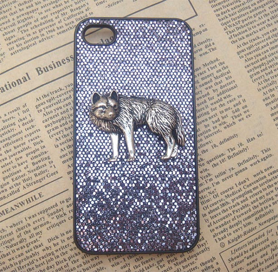Steampunk Wolf Black Bling Glitter Hard Case For Apple Iphone 4 Case Iphone 4s Case Cover