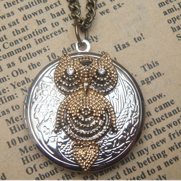 Steampunk Owl Locket Necklace Vintage Style Original Design